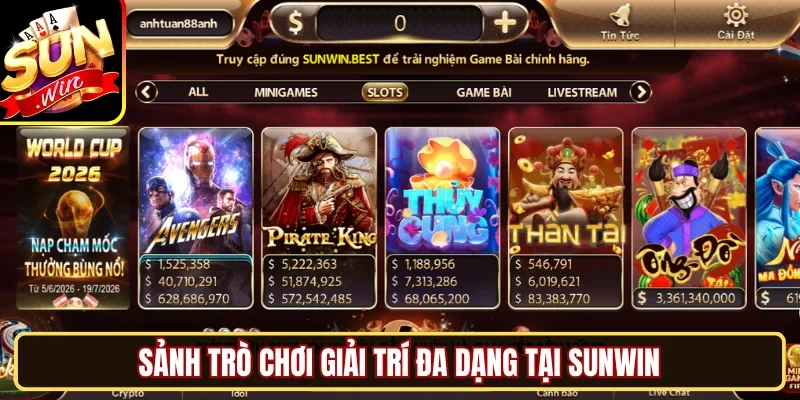 Sảnh trò chơi giải trí đa dạng tại SUNWIN
